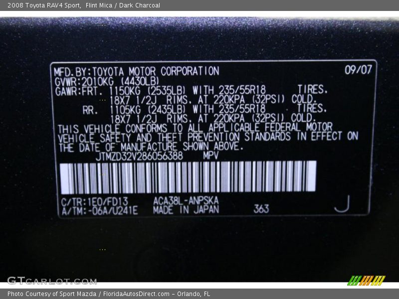 Flint Mica / Dark Charcoal 2008 Toyota RAV4 Sport