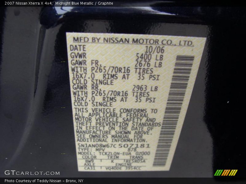 Midnight Blue Metallic / Graphite 2007 Nissan Xterra X 4x4