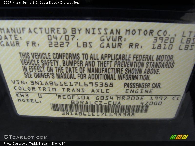 Super Black / Charcoal/Steel 2007 Nissan Sentra 2.0
