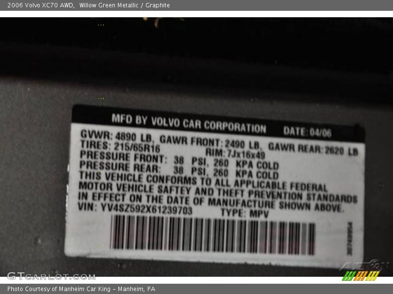 Willow Green Metallic / Graphite 2006 Volvo XC70 AWD