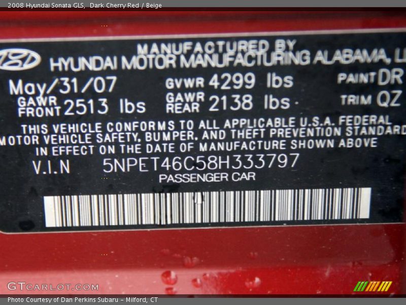 Dark Cherry Red / Beige 2008 Hyundai Sonata GLS