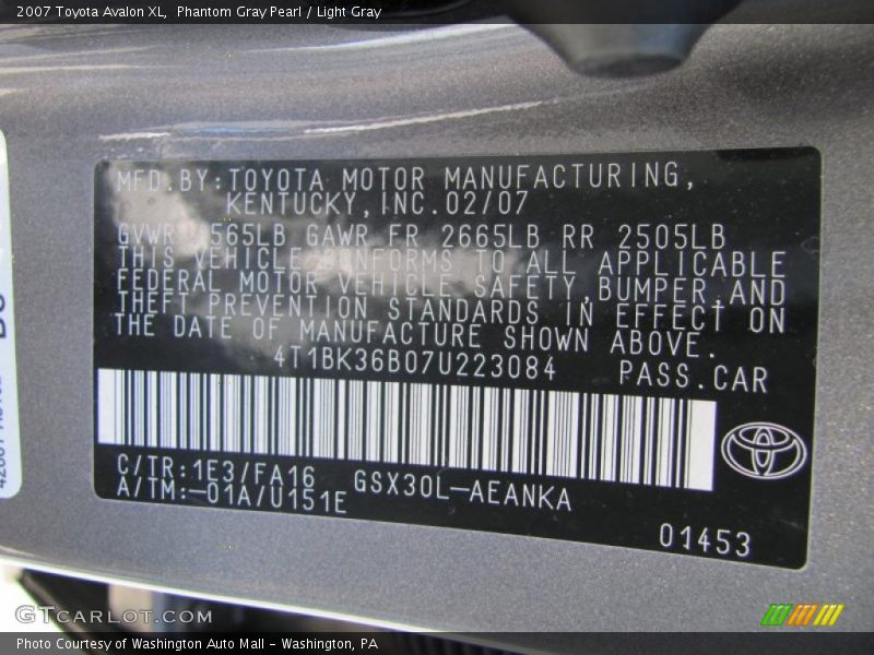Phantom Gray Pearl / Light Gray 2007 Toyota Avalon XL