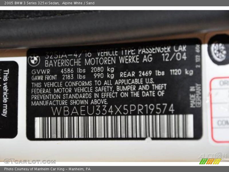 Alpine White / Sand 2005 BMW 3 Series 325xi Sedan