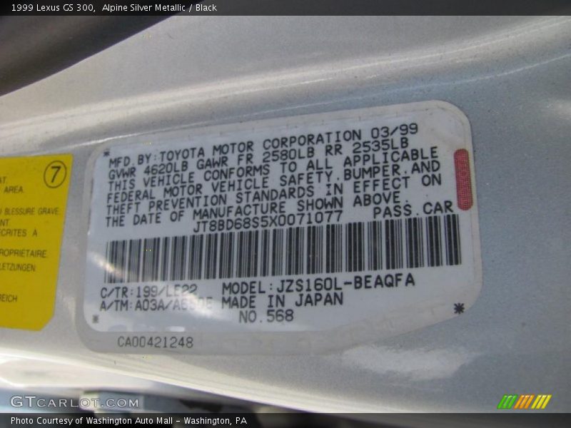 Alpine Silver Metallic / Black 1999 Lexus GS 300