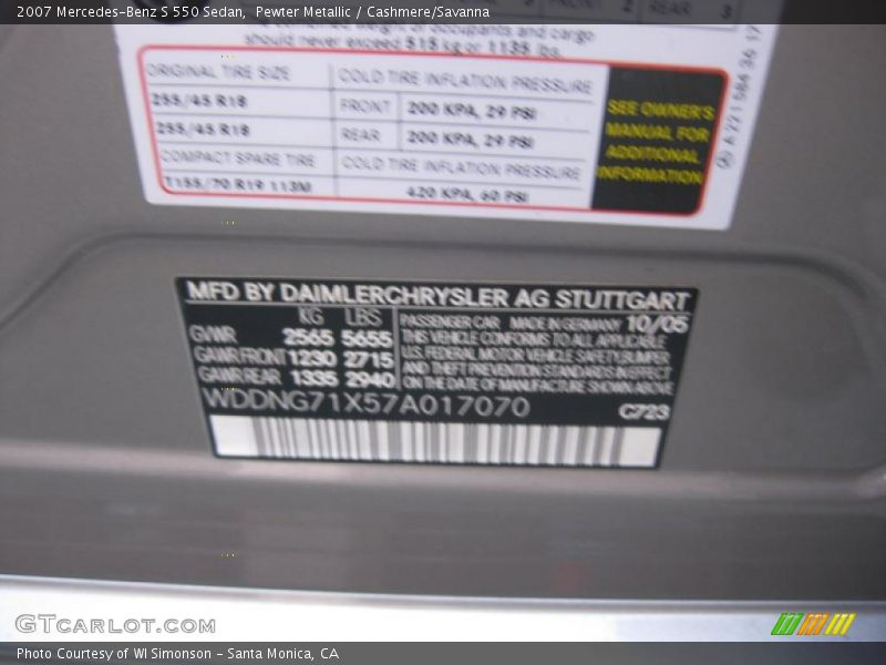 Pewter Metallic / Cashmere/Savanna 2007 Mercedes-Benz S 550 Sedan