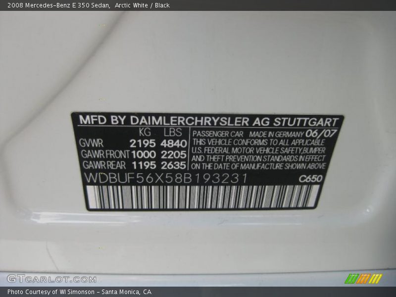 Arctic White / Black 2008 Mercedes-Benz E 350 Sedan