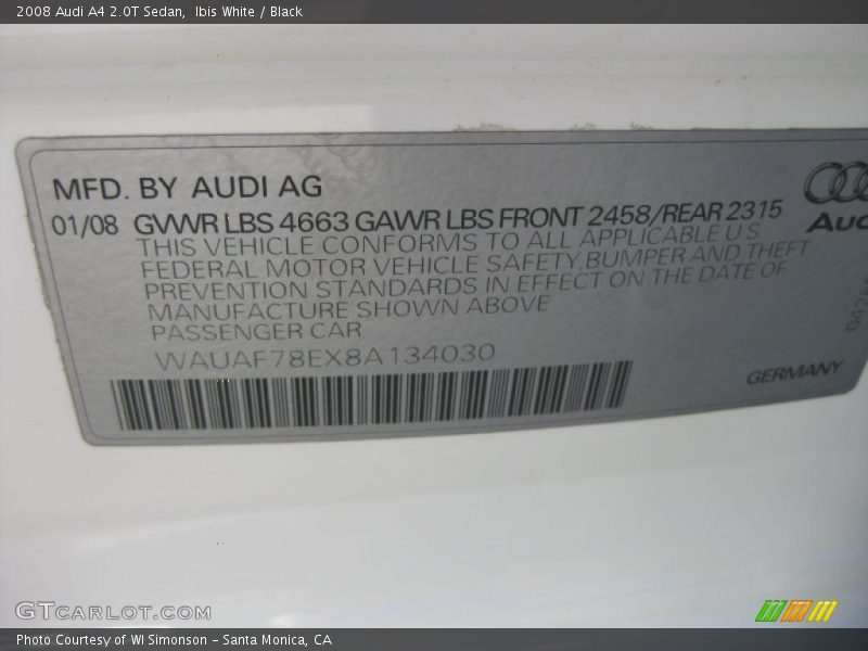Ibis White / Black 2008 Audi A4 2.0T Sedan