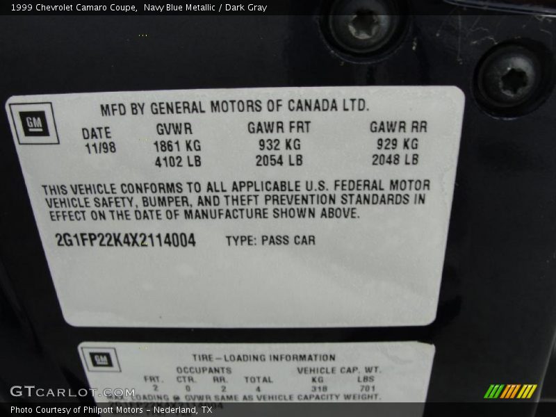 Navy Blue Metallic / Dark Gray 1999 Chevrolet Camaro Coupe