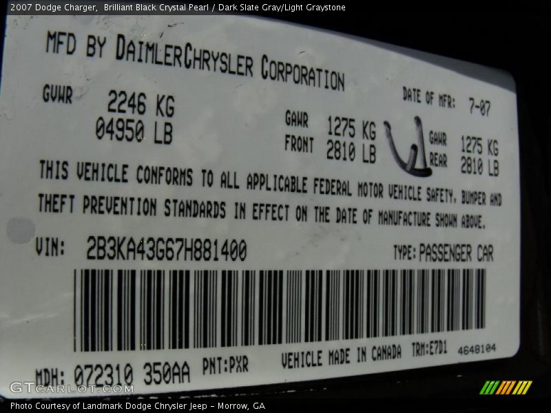 Brilliant Black Crystal Pearl / Dark Slate Gray/Light Graystone 2007 Dodge Charger
