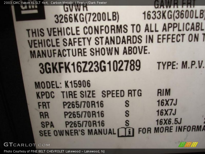 Carbon Metallic / Pewter/Dark Pewter 2003 GMC Yukon XL SLT 4x4
