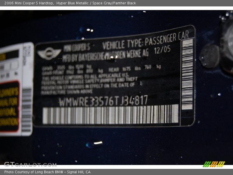 Hyper Blue Metallic / Space Gray/Panther Black 2006 Mini Cooper S Hardtop