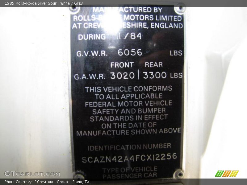 White / Gray 1985 Rolls-Royce Silver Spur
