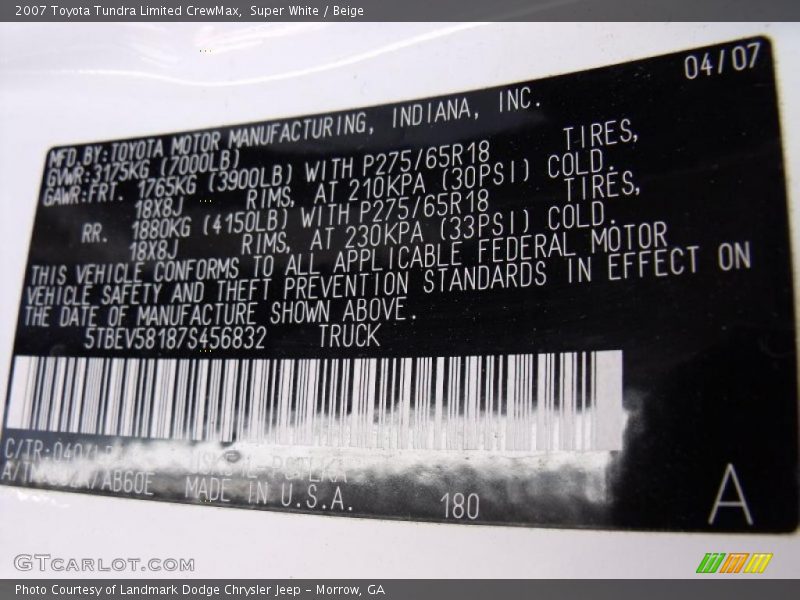 Super White / Beige 2007 Toyota Tundra Limited CrewMax