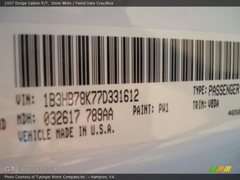 Stone White / Pastel Slate Gray/Blue 2007 Dodge Caliber R/T