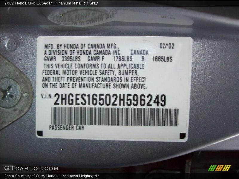 Titanium Metallic / Gray 2002 Honda Civic LX Sedan