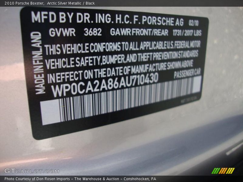 Arctic Silver Metallic / Black 2010 Porsche Boxster