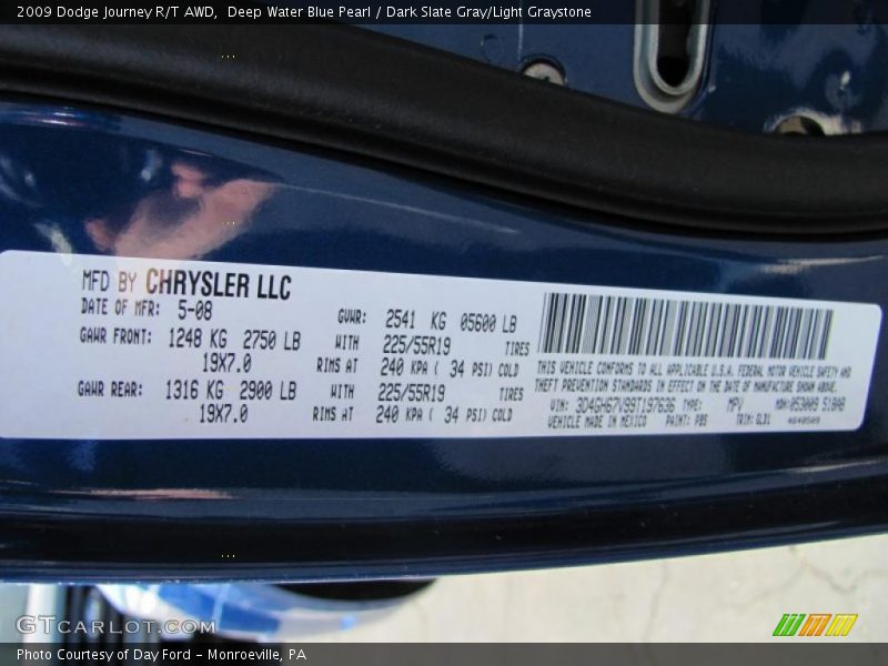 Deep Water Blue Pearl / Dark Slate Gray/Light Graystone 2009 Dodge Journey R/T AWD