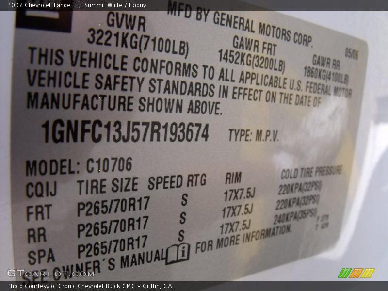 Summit White / Ebony 2007 Chevrolet Tahoe LT