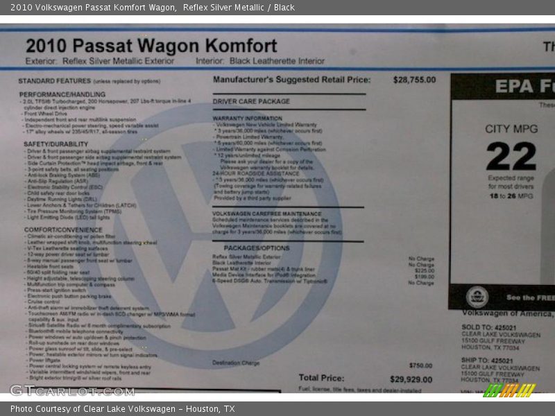 Reflex Silver Metallic / Black 2010 Volkswagen Passat Komfort Wagon