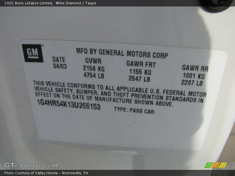 White Diamond / Taupe 2003 Buick LeSabre Limited