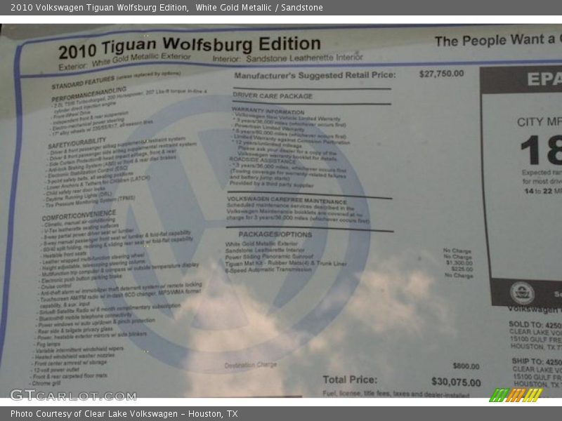 White Gold Metallic / Sandstone 2010 Volkswagen Tiguan Wolfsburg Edition