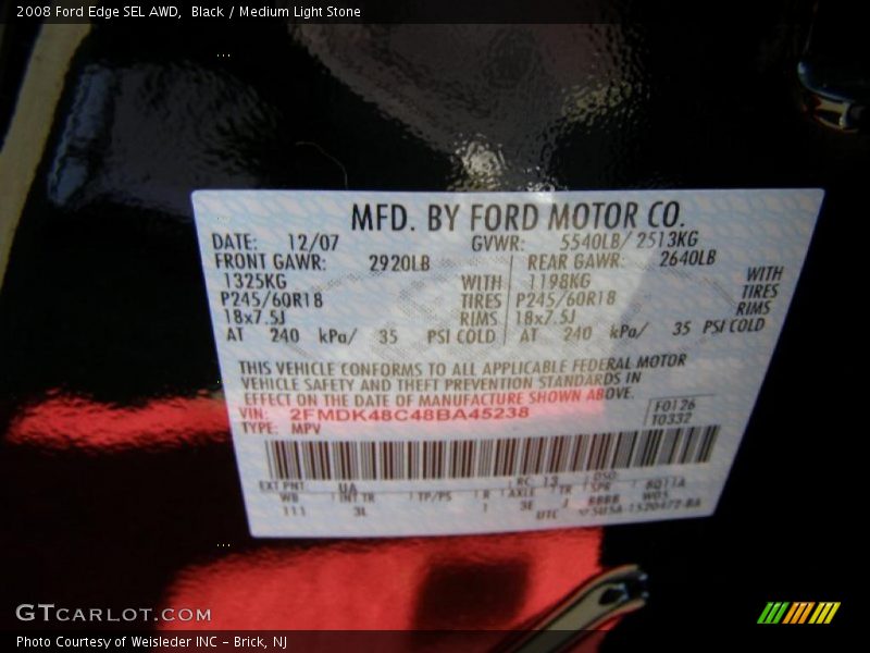 Black / Medium Light Stone 2008 Ford Edge SEL AWD
