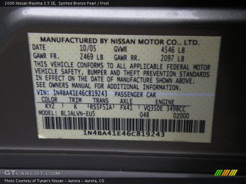 Spirited Bronze Pearl / Frost 2006 Nissan Maxima 3.5 SE