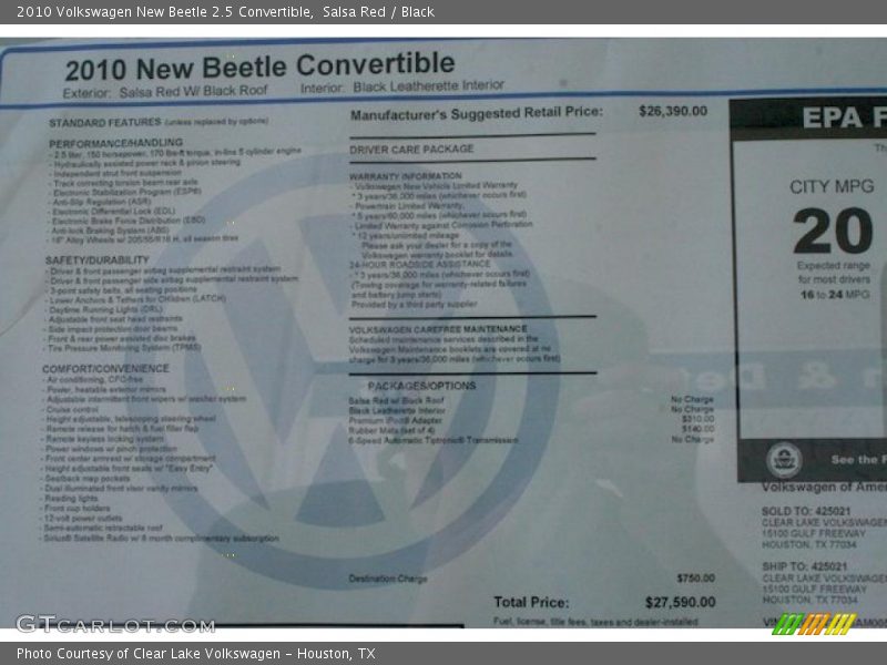 Salsa Red / Black 2010 Volkswagen New Beetle 2.5 Convertible