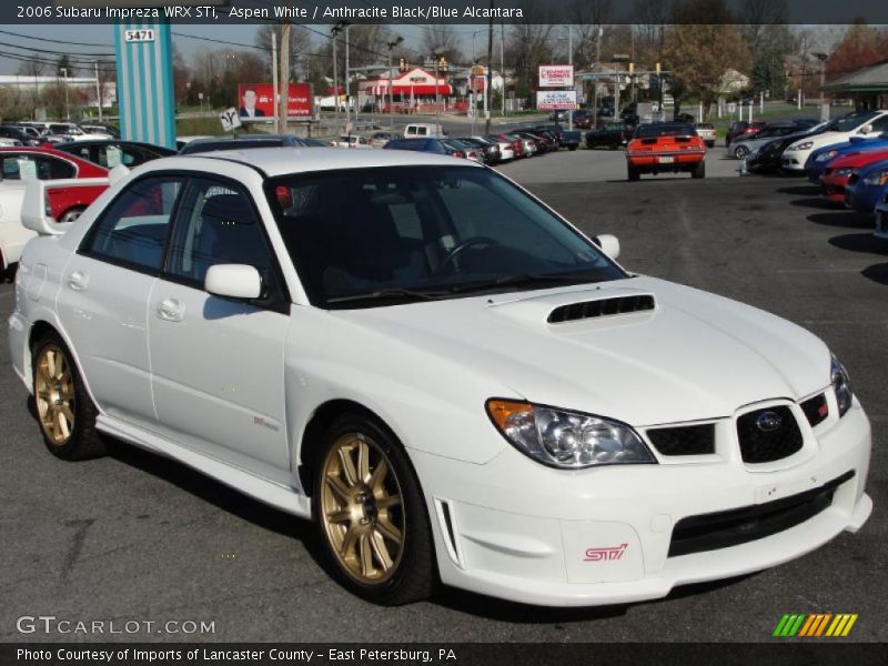 Aspen White / Anthracite Black/Blue Alcantara 2006 Subaru Impreza WRX STi