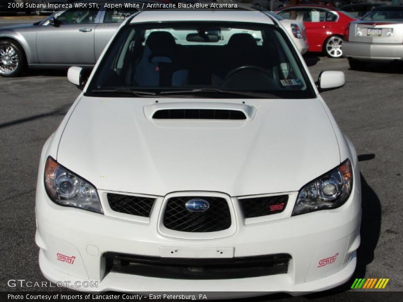Aspen White / Anthracite Black/Blue Alcantara 2006 Subaru Impreza WRX STi