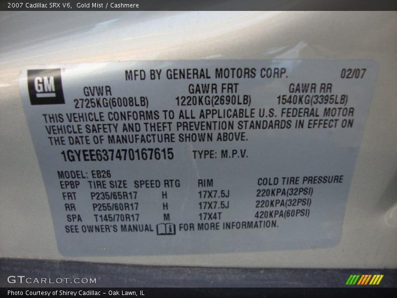 Gold Mist / Cashmere 2007 Cadillac SRX V6