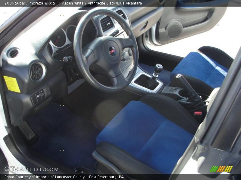 Aspen White / Anthracite Black/Blue Alcantara 2006 Subaru Impreza WRX STi