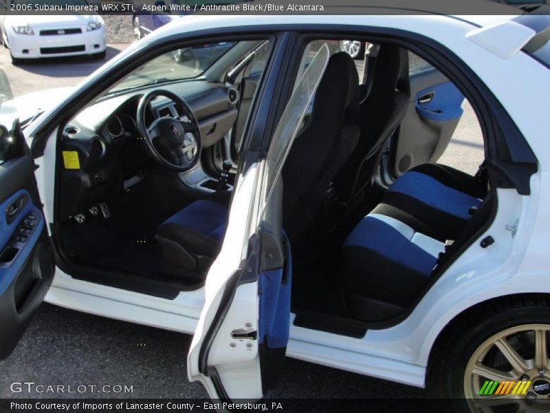 Aspen White / Anthracite Black/Blue Alcantara 2006 Subaru Impreza WRX STi