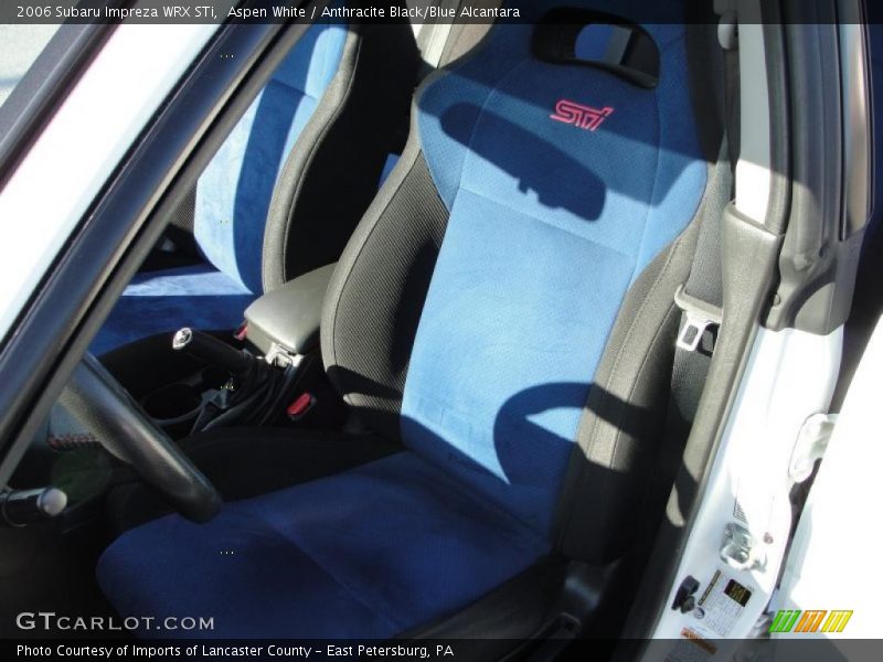 Aspen White / Anthracite Black/Blue Alcantara 2006 Subaru Impreza WRX STi