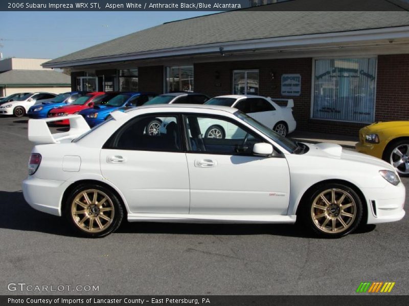 Aspen White / Anthracite Black/Blue Alcantara 2006 Subaru Impreza WRX STi