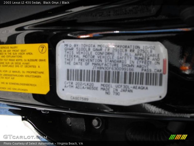 Black Onyx / Black 2003 Lexus LS 430 Sedan