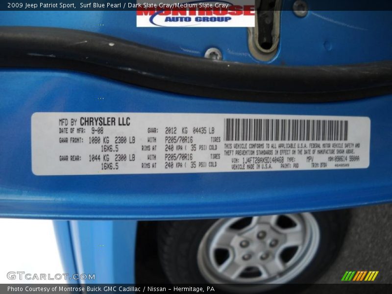 Surf Blue Pearl / Dark Slate Gray/Medium Slate Gray 2009 Jeep Patriot Sport