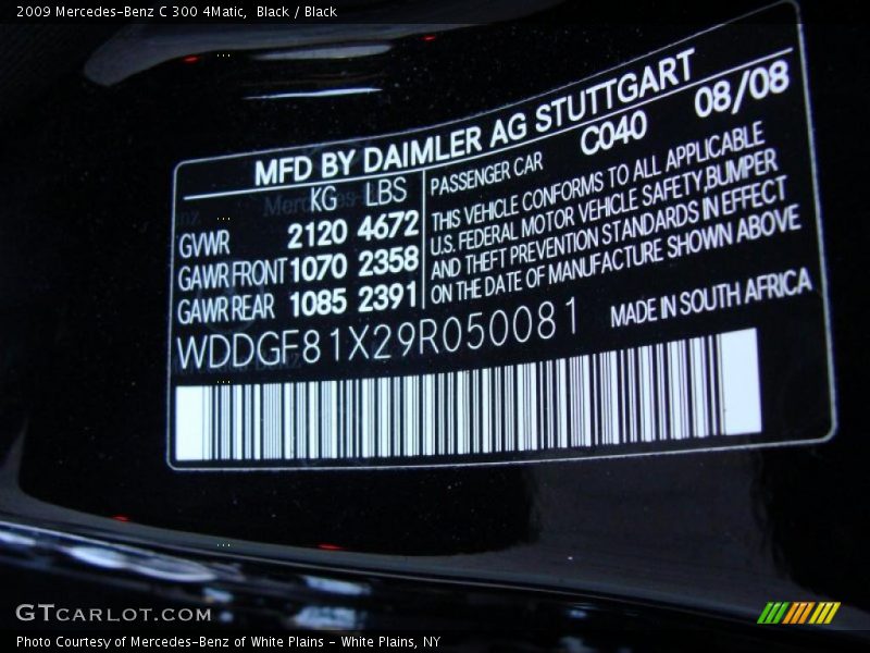 Black / Black 2009 Mercedes-Benz C 300 4Matic