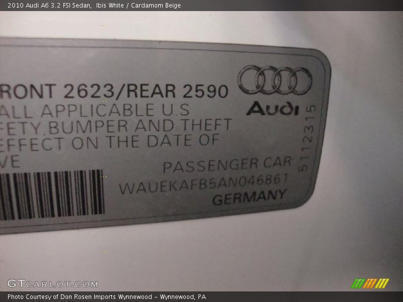 Ibis White / Cardamom Beige 2010 Audi A6 3.2 FSI Sedan