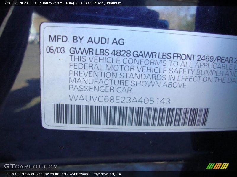 Ming Blue Pearl Effect / Platinum 2003 Audi A4 1.8T quattro Avant