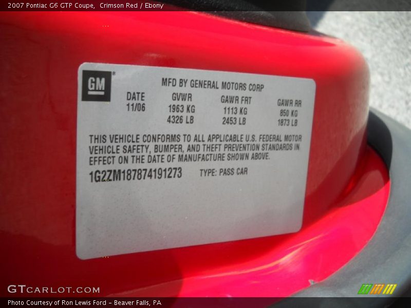 Crimson Red / Ebony 2007 Pontiac G6 GTP Coupe