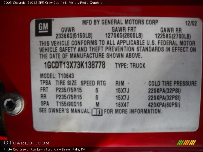 Victory Red / Graphite 2003 Chevrolet S10 LS ZR5 Crew Cab 4x4