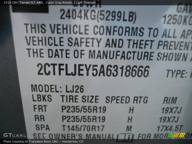 Cyber Gray Metallic / Light Titanium 2010 GMC Terrain SLT AWD
