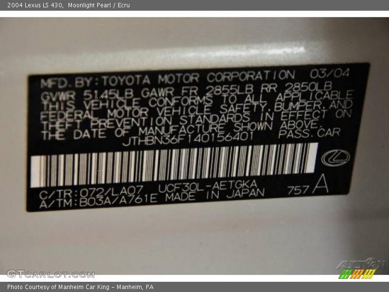 Moonlight Pearl / Ecru 2004 Lexus LS 430