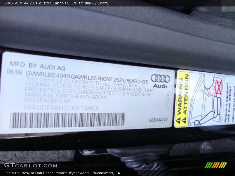 Brilliant Black / Ebony 2007 Audi A4 2.0T quattro Cabriolet