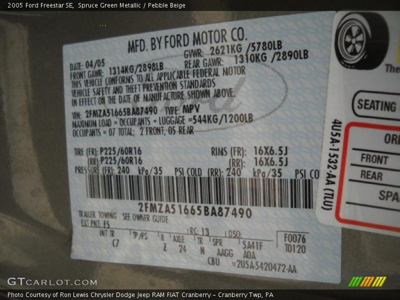 Spruce Green Metallic / Pebble Beige 2005 Ford Freestar SE