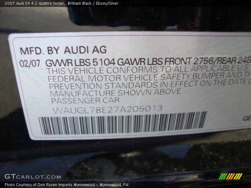 Brilliant Black / Ebony/Silver 2007 Audi S4 4.2 quattro Sedan