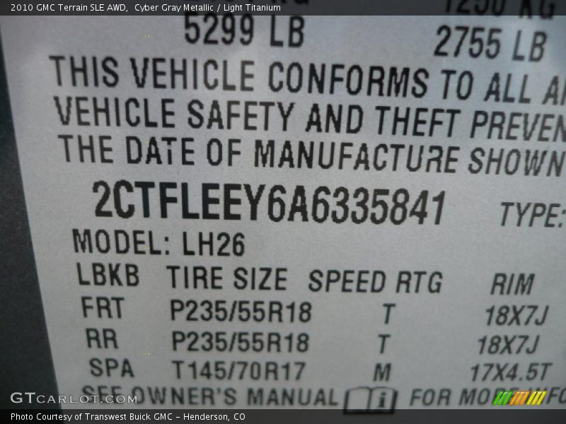 Cyber Gray Metallic / Light Titanium 2010 GMC Terrain SLE AWD