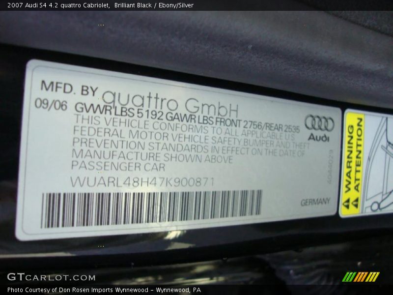 Brilliant Black / Ebony/Silver 2007 Audi S4 4.2 quattro Cabriolet