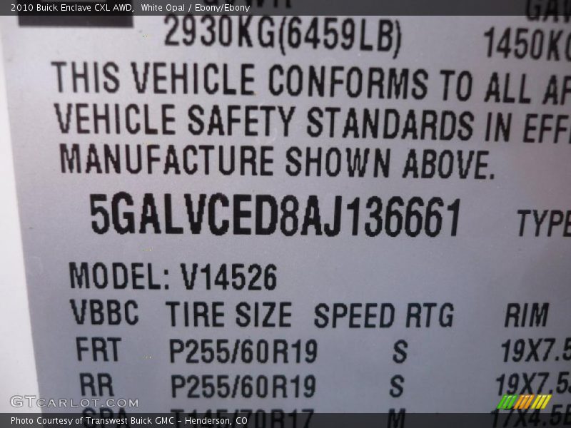 White Opal / Ebony/Ebony 2010 Buick Enclave CXL AWD